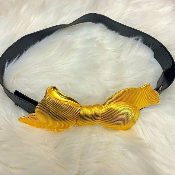 Margarita Barrera Vintage Signed Gold Bow Buckle Belt OS - Picture 1 of 9